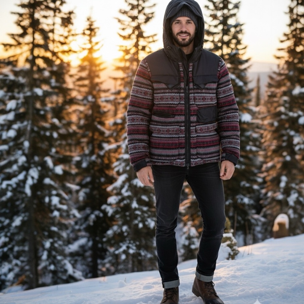Moncler Tenzam Fairisle Print Hood Cargo Pockets Wool Down Jacket Coat Sz 3 - L
